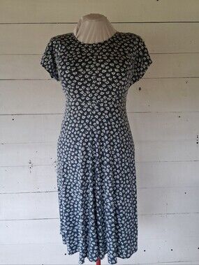 Vintage Dress 90s Cottagecore Navy Floral Ms. Conduct California Petite